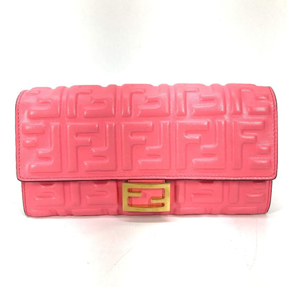 FENDI Long Wallet Purse 8M0251 leather pink Zucca Baguette Continental Women