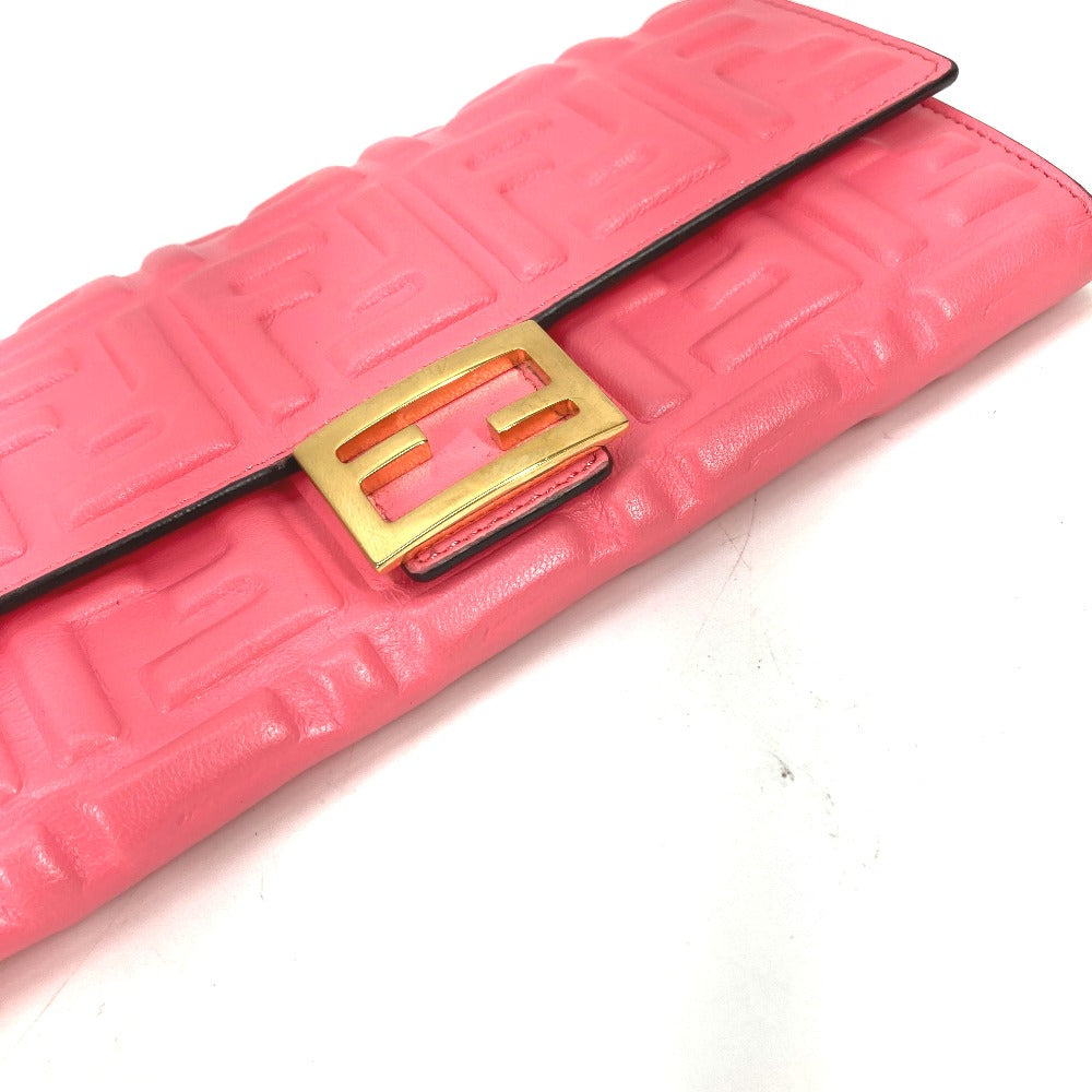 FENDI Long Wallet Purse 8M0251 leather pink Zucca Baguette Continental Women