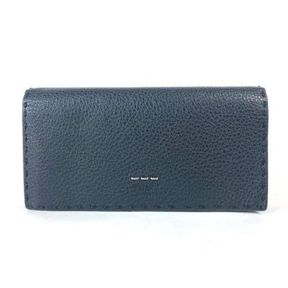 FENDI Long Wallet Purse 7M0186 leather black stitch Celeria unisex(Unisex)