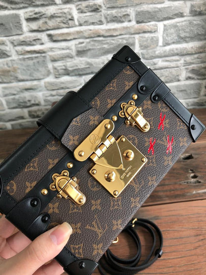 Louis-Vuitton Petite Malle Monogram Leather Bag with Strap