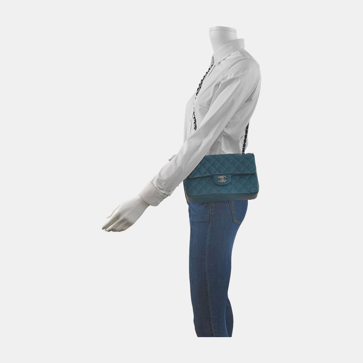 Chanel Classic Flap Small Teal Green Caviar Leather with Silver Hardware, 2019