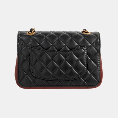 Chanel Classic Flap Rectangular Mini Black and Burgundy Lambskin Leather Gold Hardware 2020
