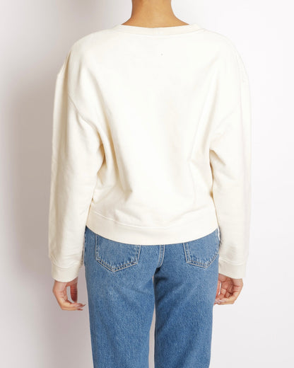 Chanel 20/A Beige 31 Rue Cambon Sweater with Black Floral Appliqué Logo Size L (UK 12)