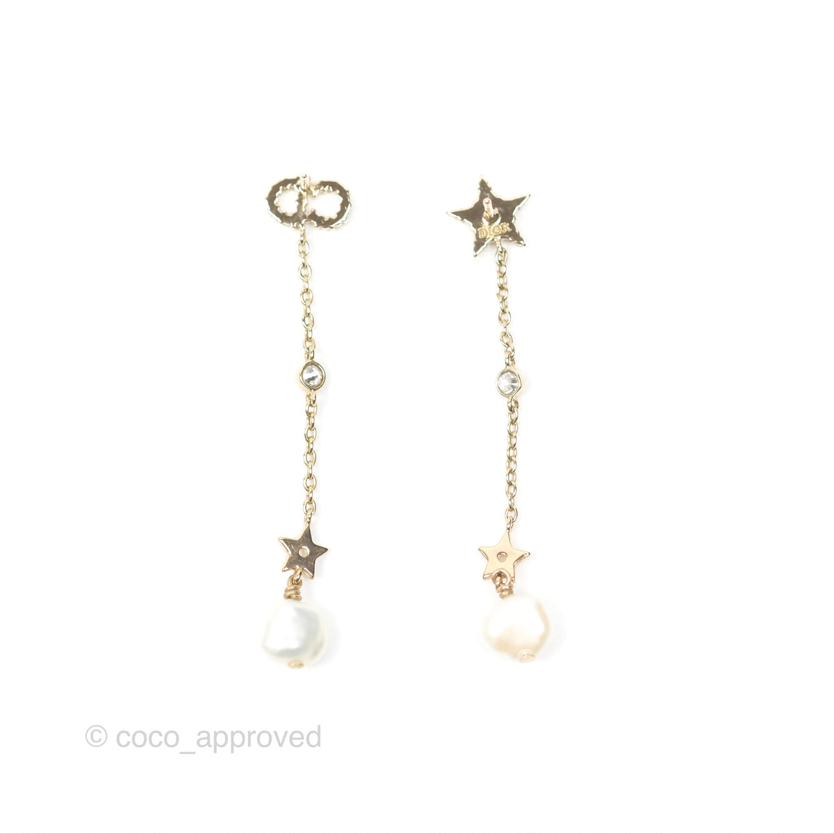 Christian Dior Crystal Pearl Shiny D Earrings Gold Tone