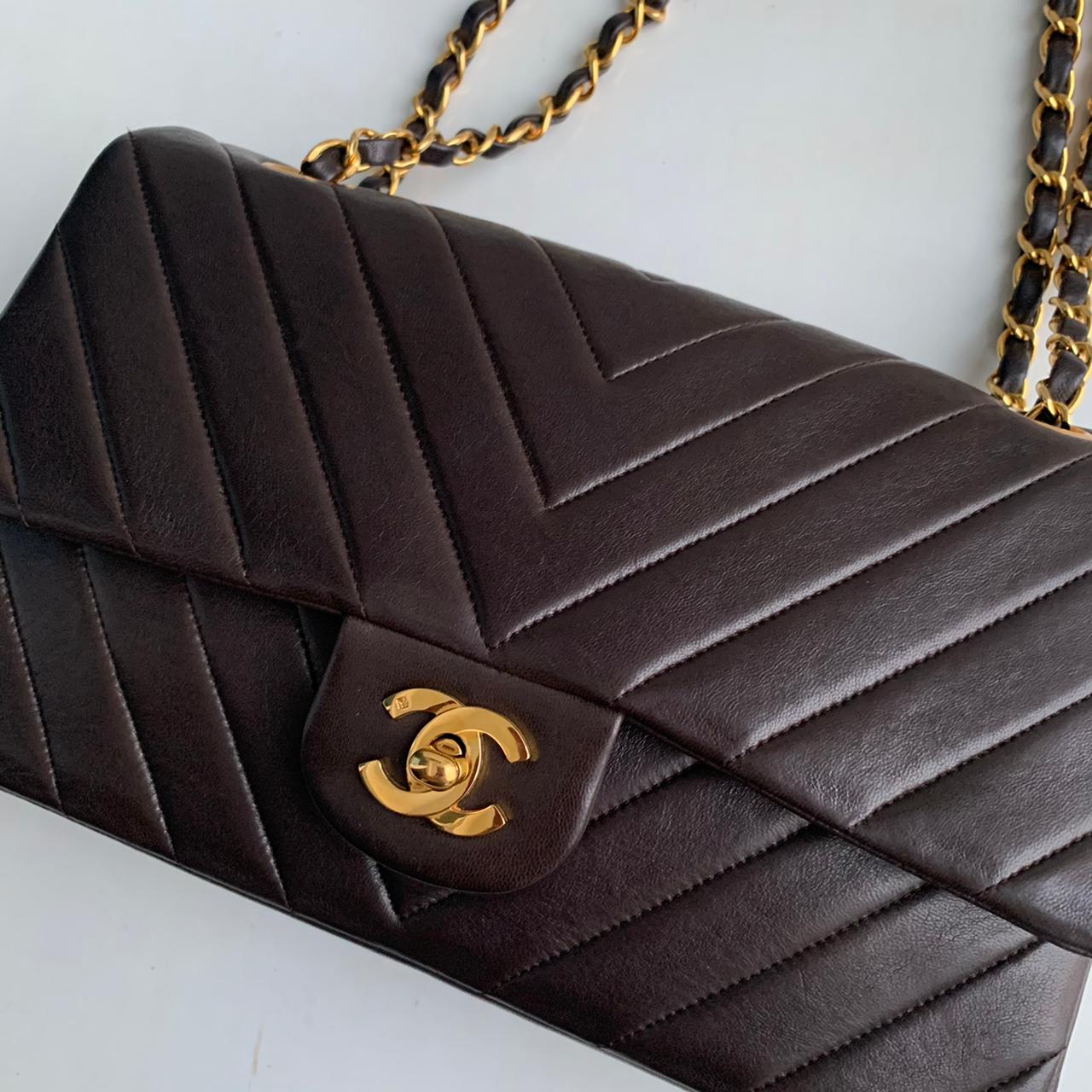 Vintage Classic Flap Chevron Medium GHW Brown