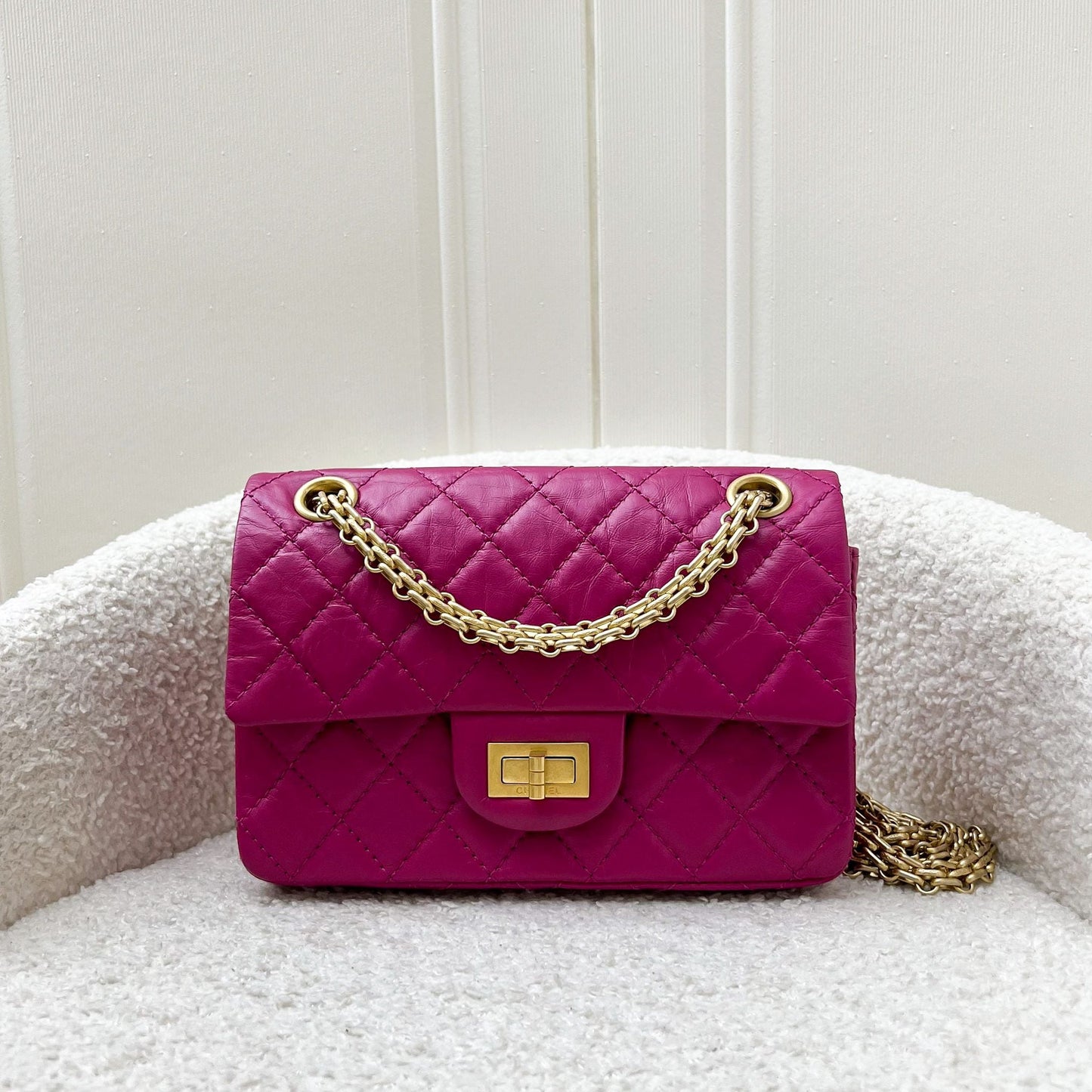 Chanel Classic 2.55 Reissue Mini Flap in Pink Distressed Calfskin and AGHW