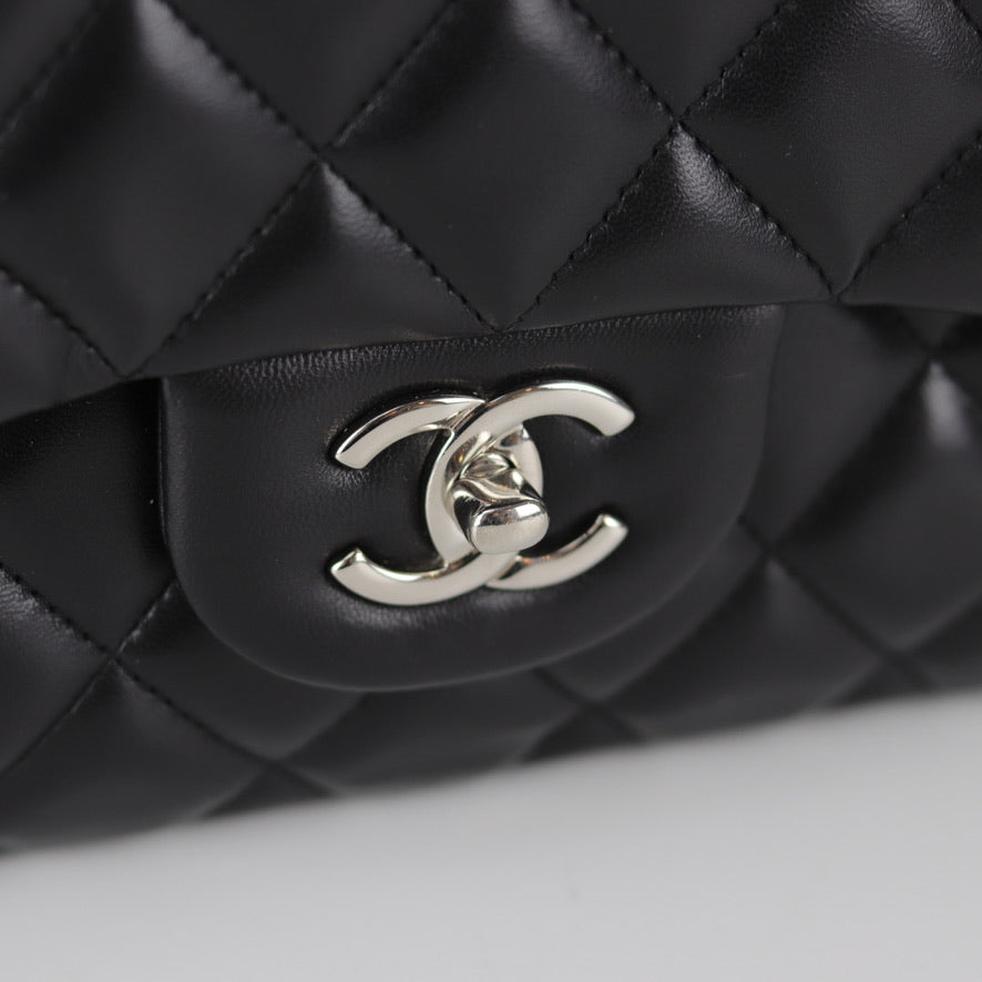 Jumbo Double Flap in Black Lambskin with SHW