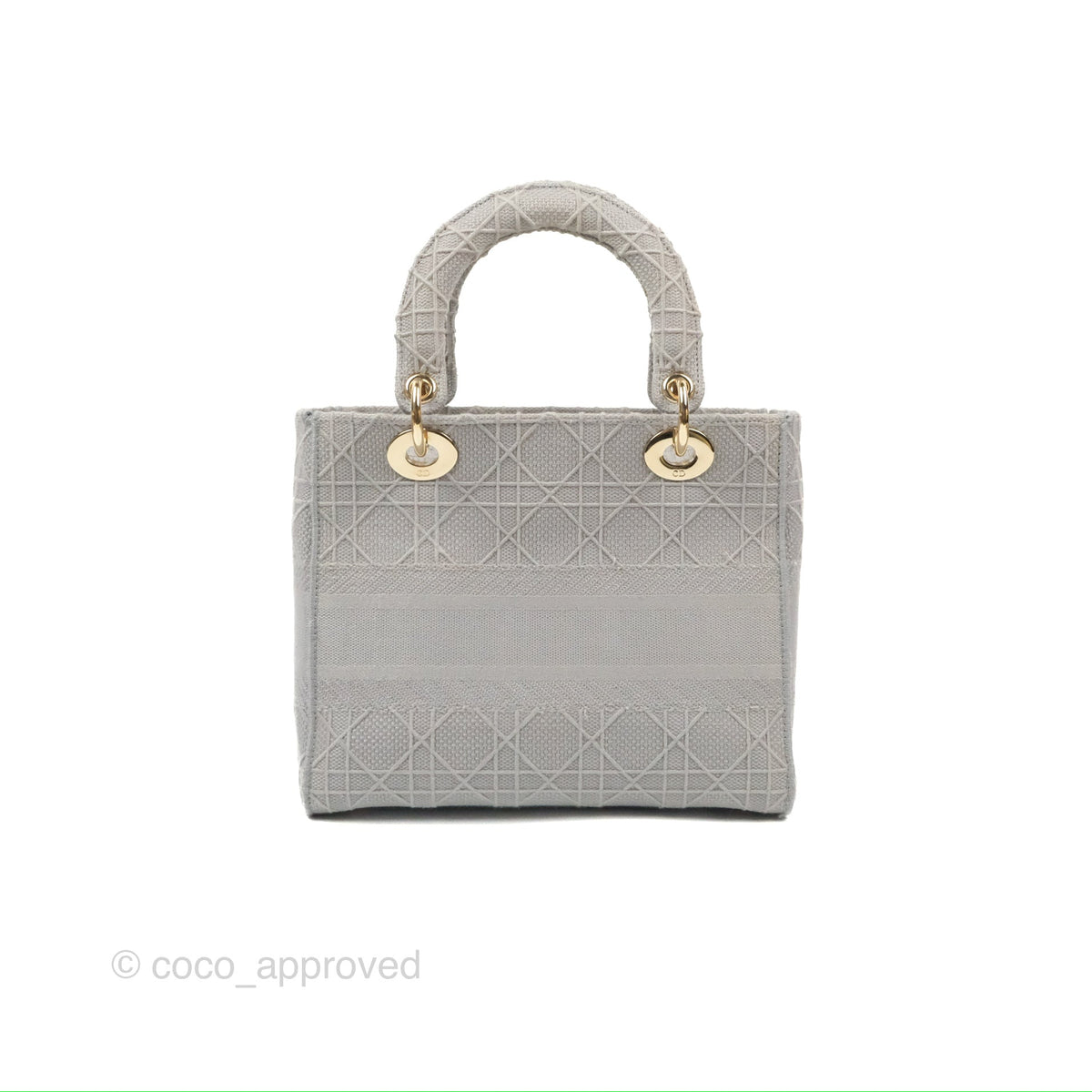 Christian Dior Medium Lady D-Lite Bag Gray Cannage Embroidery Gold Hardware
