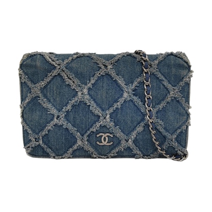 Chanel Wallet on Chain Blue Denim Full Flap Wild Stitch Silver Hardware 2018-2019