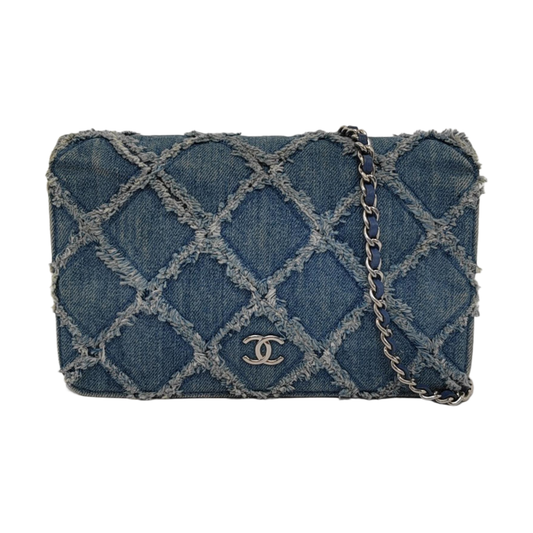Chanel Wallet on Chain Blue Denim Full Flap Wild Stitch Silver Hardware 2018-2019
