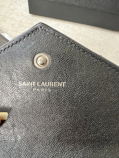 Yves Saint Laurent Black Small Envelope Wallet in Lambskin