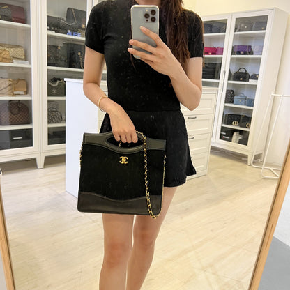 Chanel Large Vintage 31 Bag in Black Fabric and Lambskin and 24K GHW