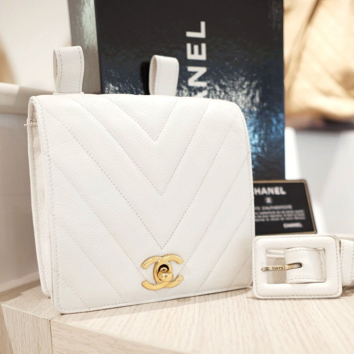 Chanel vintage v shape cowhide belt bag