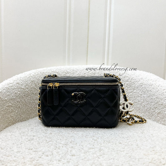 Chanel 24A CC Logo Adjustable Chain Vanity in Black Shiny Lambskin and AGHW