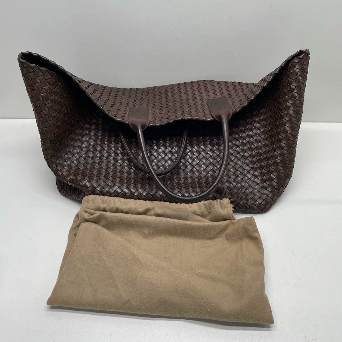 Bottega Veneta Cabat Large Intreccio Leather Tote Bag Dark Chocolate Brown