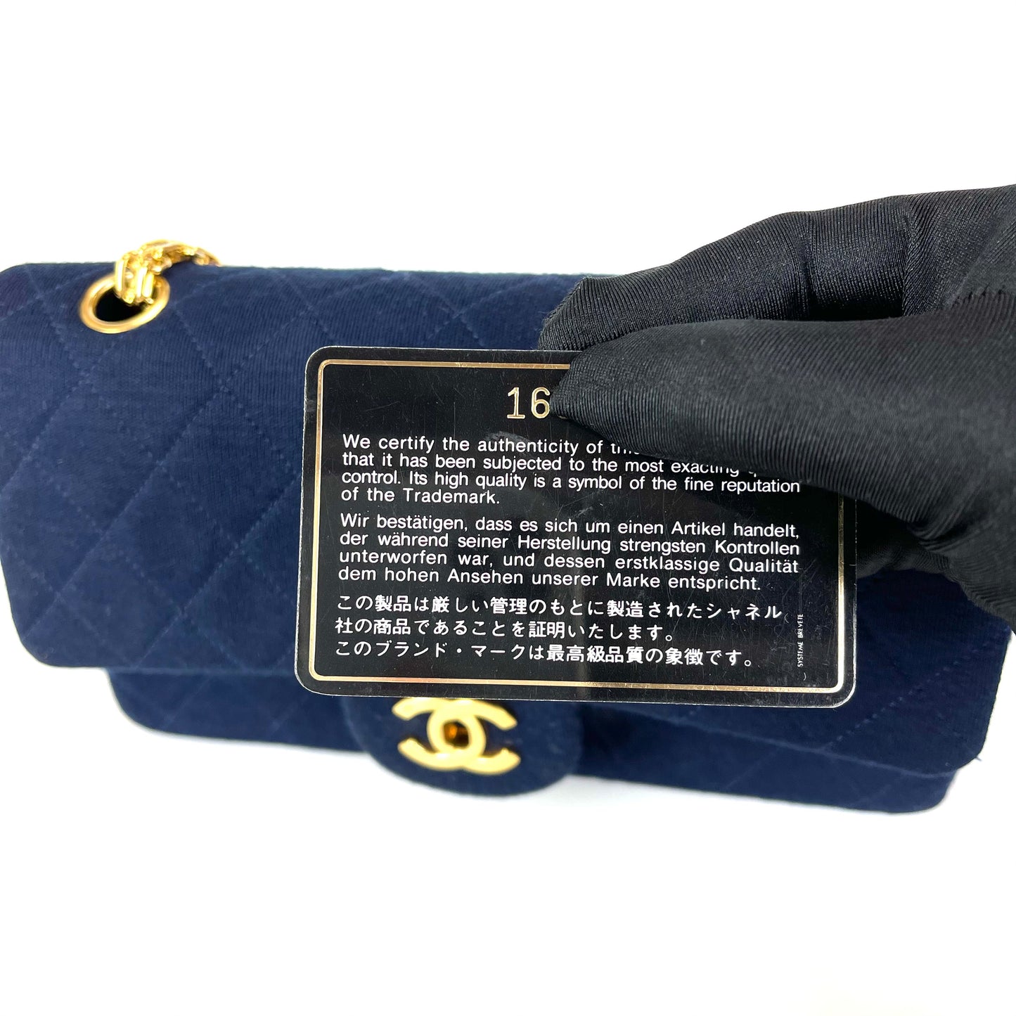 Vintage Classic Small Double Flap Jersey Bag in Navy Blue