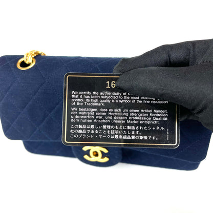 Vintage Classic Small Double Flap Jersey Bag in Navy Blue