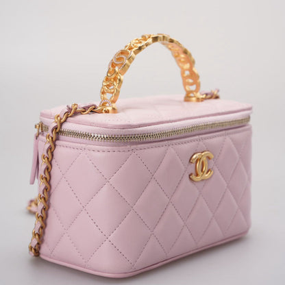 Chanel Vanity Case in Light Pink Quilted Lambskin with Crystal Handle from 2024
