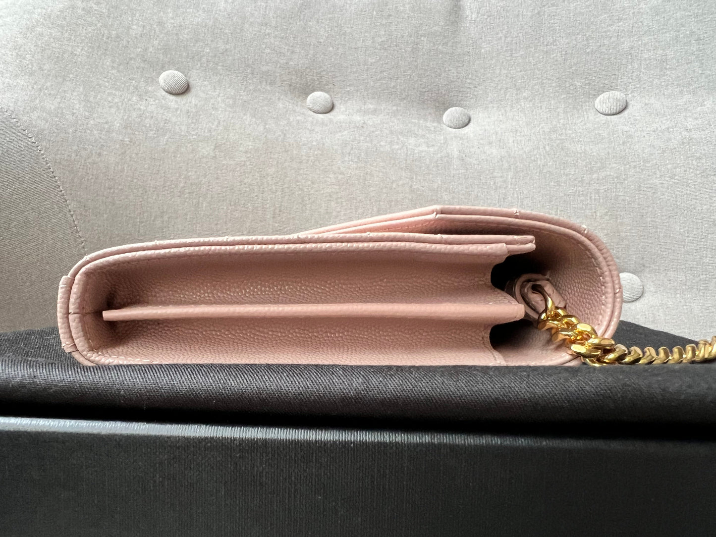 Yves Saint Laurent (YSL) Pale Pink Envelope Chain Wallet