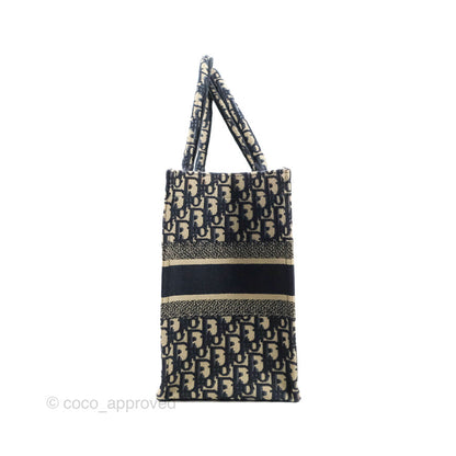 Christian Dior Medium Blue (Old Small) Dior Oblique Embroidery Canvas Book Tote