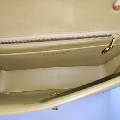 Chanel Classic Flap Vintage Light Yellow Green Lambskin Leather with 24k Gold Hardware 1996-97