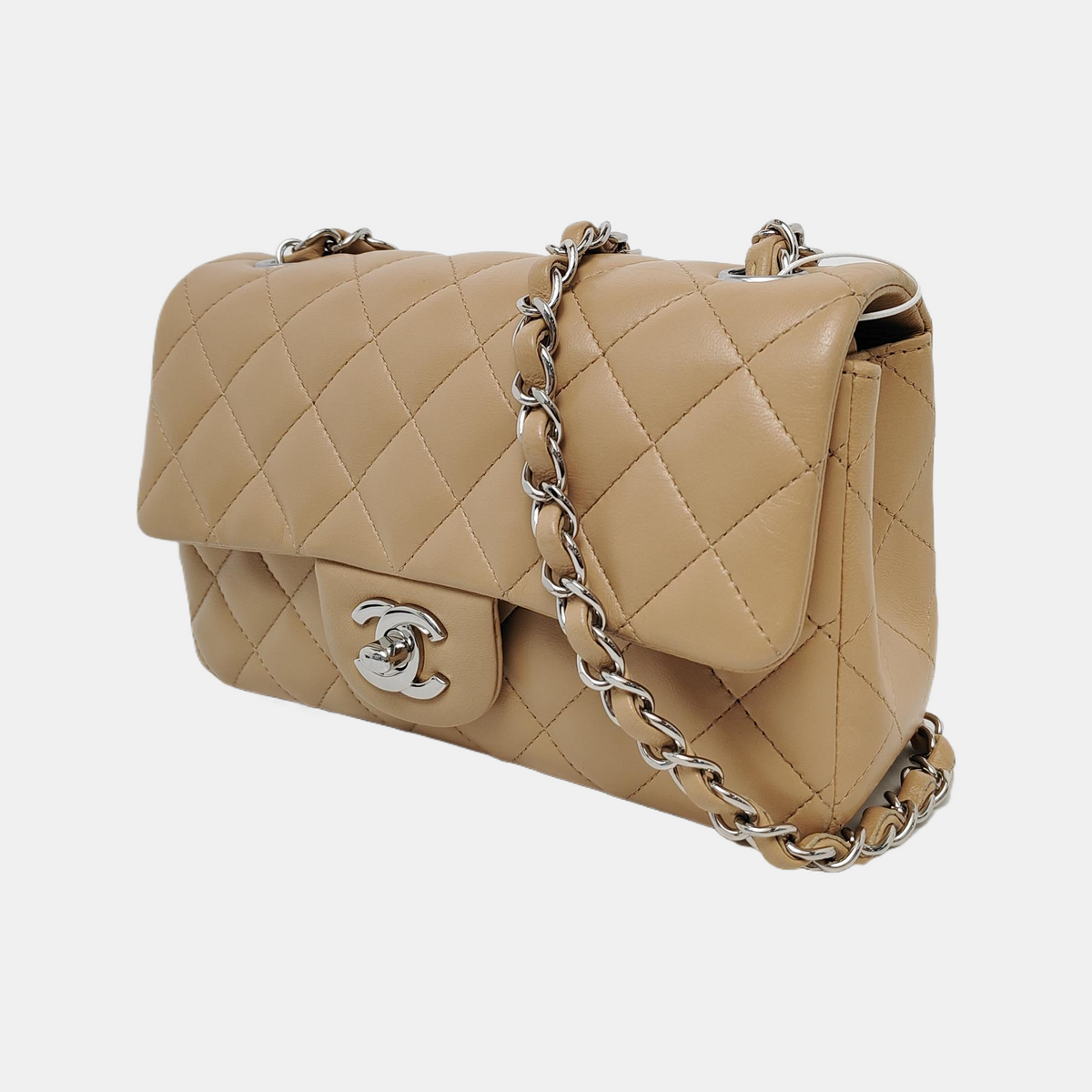 Chanel Classic Flap Rectangular Mini Beige Lambskin Silver Hardware 2018