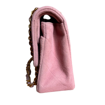Chanel Classic Flap Vintage Small Pink Suede Leather with 24k Gold HW, 1991-1994