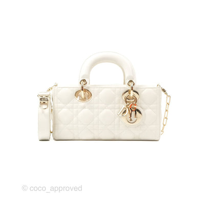 Dior Small Lady D-Joy Bag Ivory White Lambskin Cannage Gold Hardware