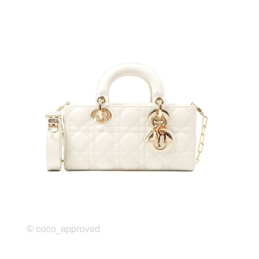 Dior Small Lady D-Joy Bag Ivory White Lambskin Cannage Gold Hardware