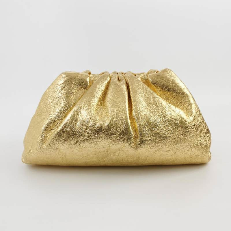 Bottega Veneta Pouch Large Metallic Gold Wrinkled Leather