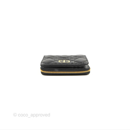 Dior Caro Scarlet Zipped Wallet Black Supple Cannage Calfskin