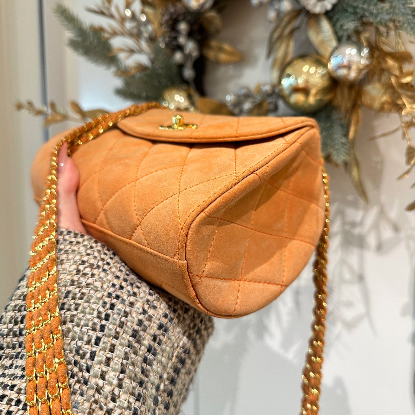 Chanel vintage suede chain bag