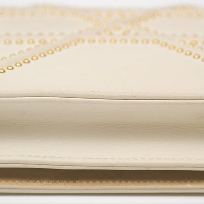 Christian Dior Diorama Wallet on Chain in White Calfskin Studded Gold