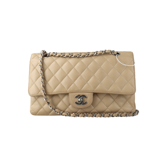 Chanel Timeless Classic Flap Medium Beige Caviar Leather Silver Hardware, 2005-2006