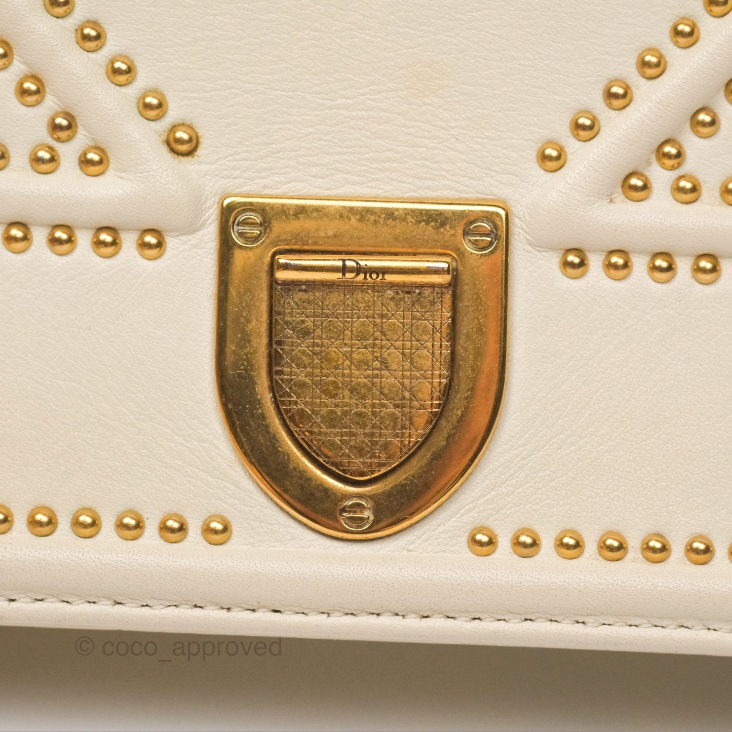 Christian Dior Diorama Wallet on Chain in White Calfskin Studded Gold