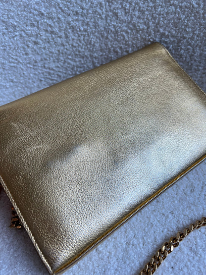 Yves Saint Laurent (YSL) Gold Chain Wallet with Gold Hardware