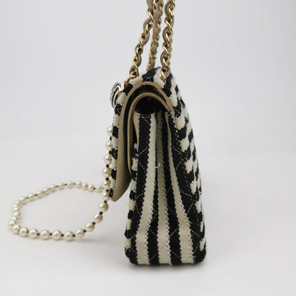 Chanel Black/White Striped Medium Jersey Coco Sailor Pearl Classic Flap Bag