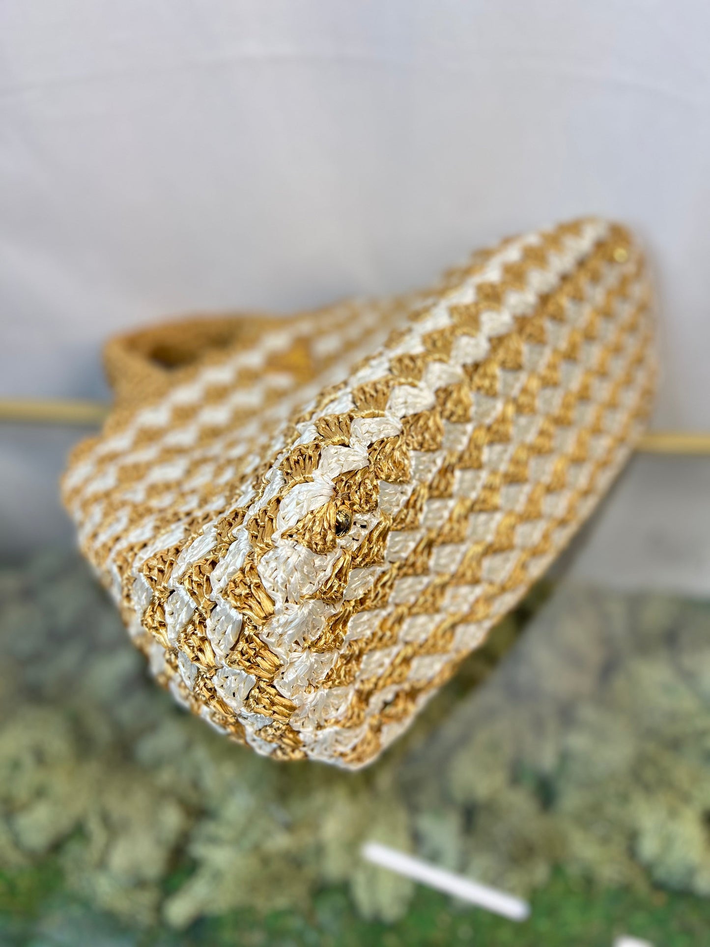 Prada Canapa Woven Crochet Tan Raffia Tote Bags