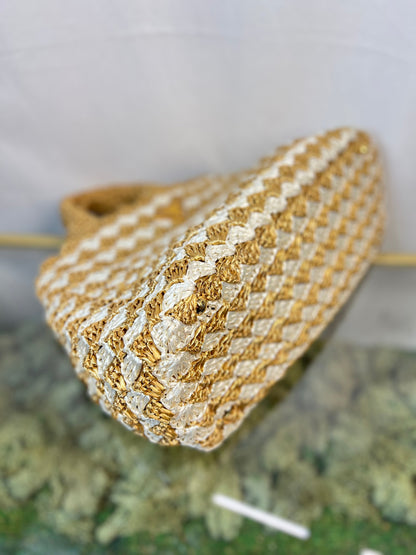 Prada Canapa Woven Crochet Tan Raffia Tote Bags