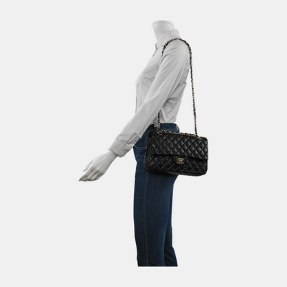 Chanel Timeless Classic Flap Medium Black Lambskin Leather Gold Hardware