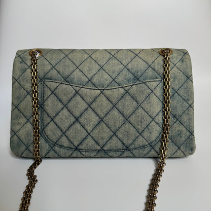 Chanel 2.55 Jumbo Double Flap Denim Gold-tone Hardware 2012