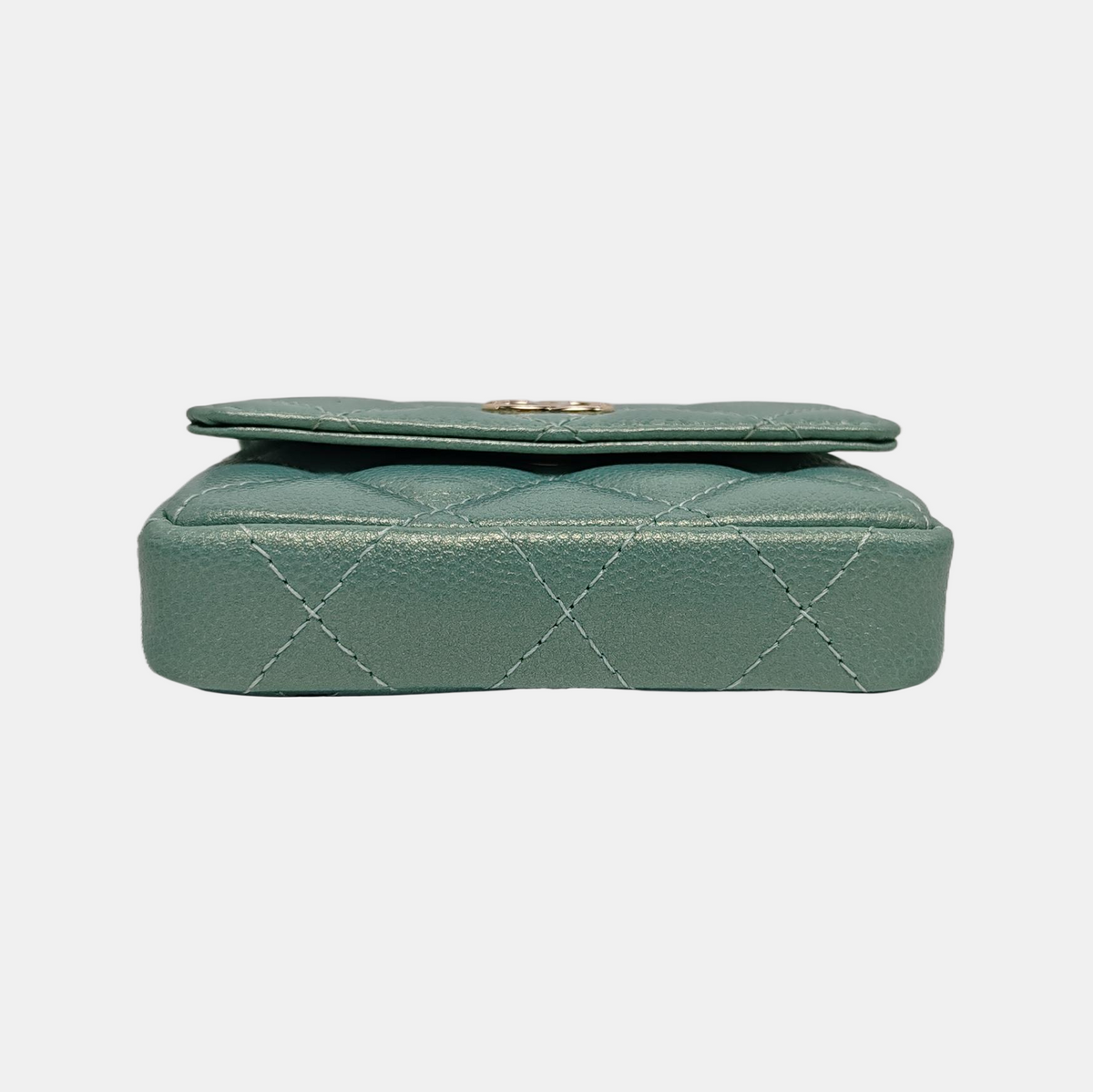 Chanel CC Pearl Coin  Holder with Chain Quilted Green Caviar Leather Gold Hardware 2021