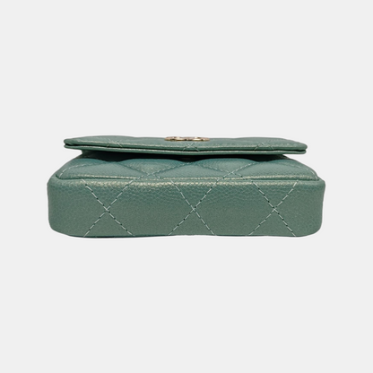 Chanel CC Pearl Coin  Holder with Chain Quilted Green Caviar Leather Gold Hardware 2021