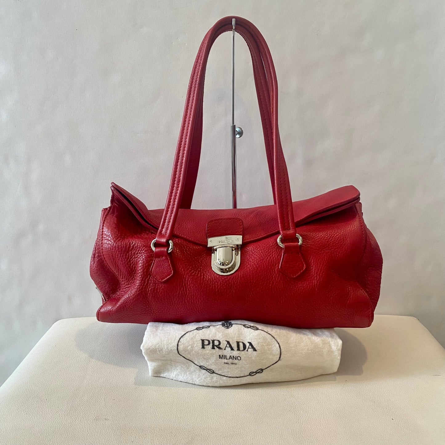 Prada Semitracolla Vitello Daino Rosso Deer Calf Half Strap Bag