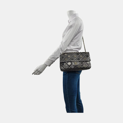 Chanel Paris-Dubai Jumbo Grey Perforated Lambskin Leather with Buttons Gold Hardware