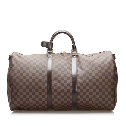 LOUIS VUITTON Damier Ebene Keepall Bandouliere 55 Brown