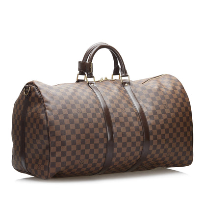 LOUIS VUITTON Damier Ebene Keepall Bandouliere 55 Brown