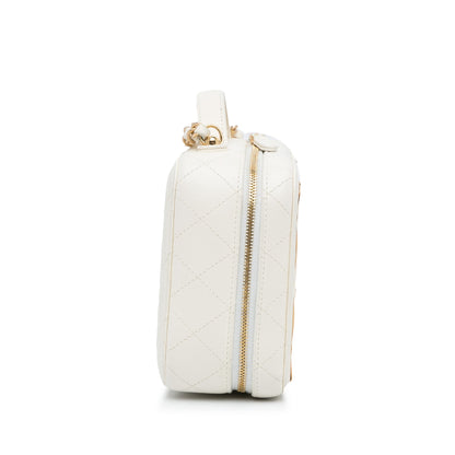 White Chanel Golden Plate Vanity Case Satchel