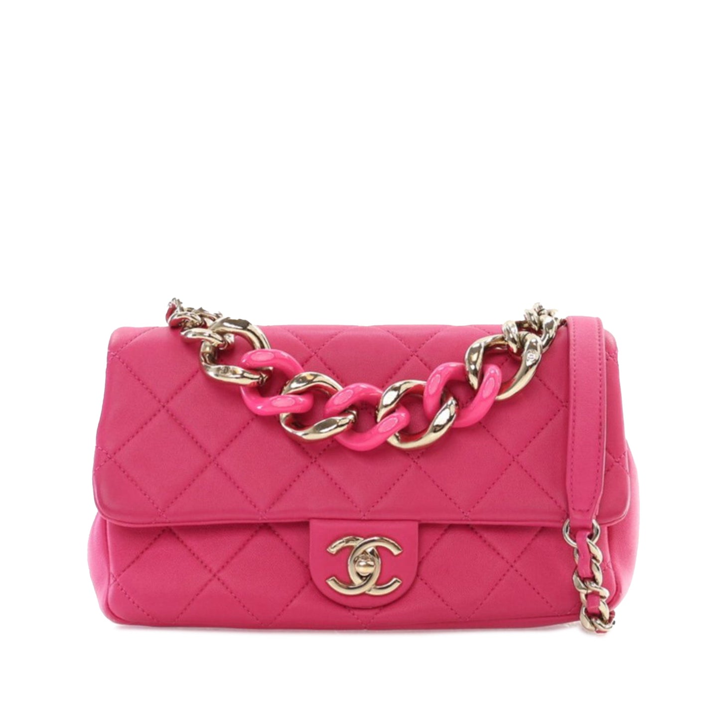 Pink Chanel Small Lambskin Elegant Chain Single Flap Satchel