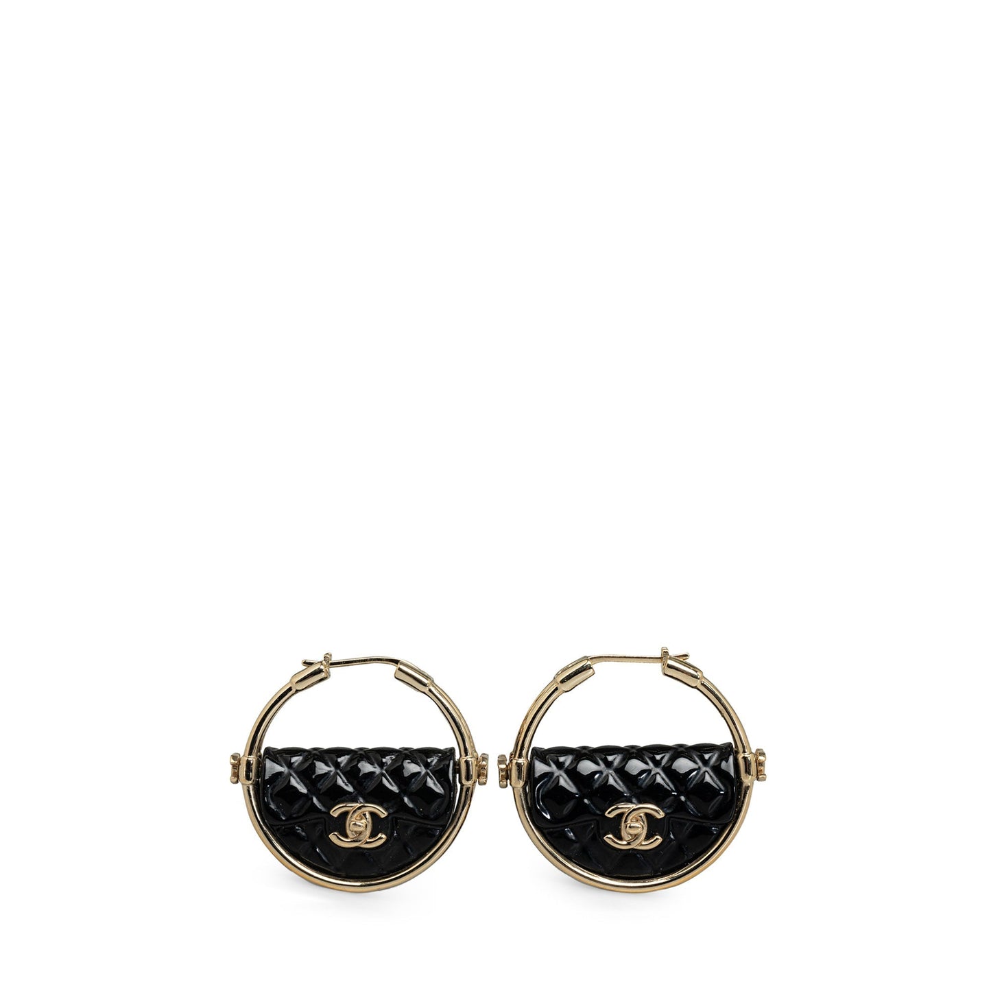 CHANEL Resin Quilted Flap Bag Hoop Earrings